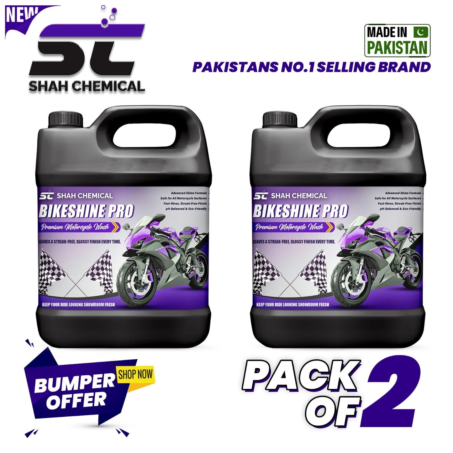 Pack Of 2 BIKESHINE PRO ( Premium Motorcycle Wash ) - 4 litre