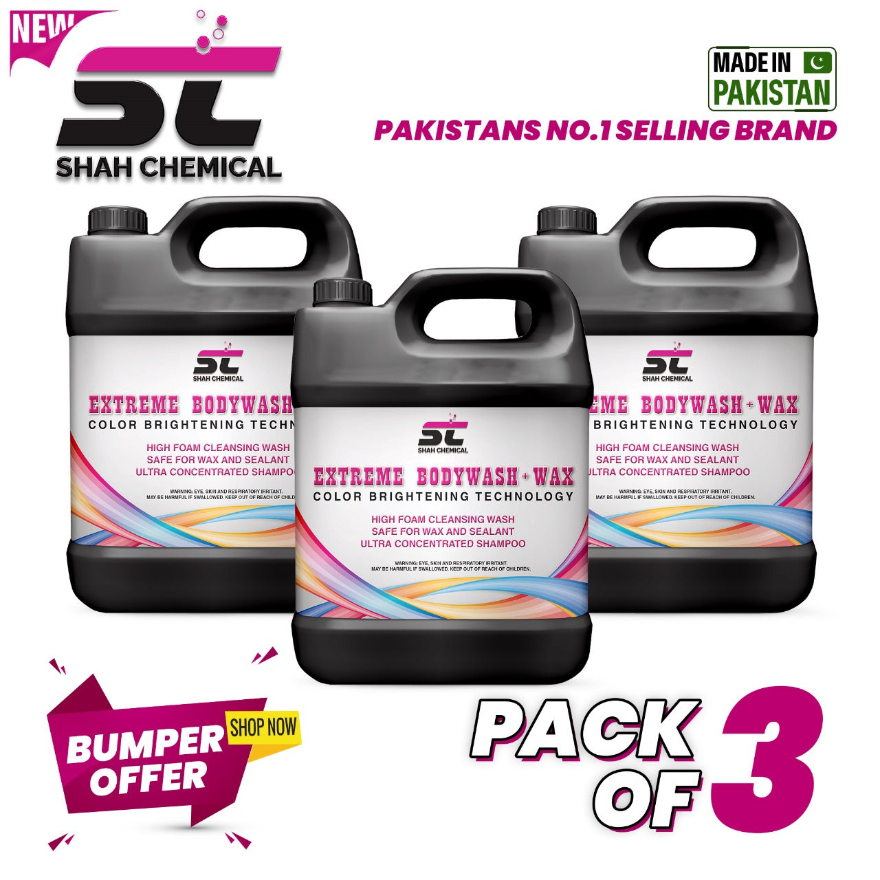 SHAH CHEMICALS Pack of 3 Extreme Body wash + wax car wash shampoo - 4 litre SHAH CHEMICALS