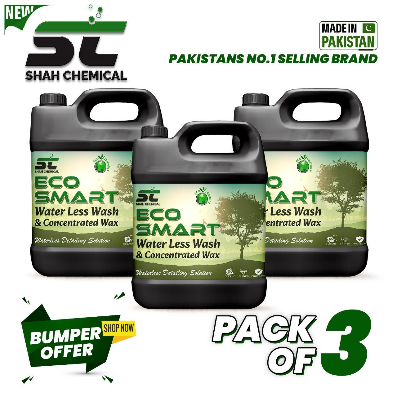 SHAH CHEMICALS Pack of 3 Eco Smart Water Less wash & wax - 4 litre SHAH CHEMICALS