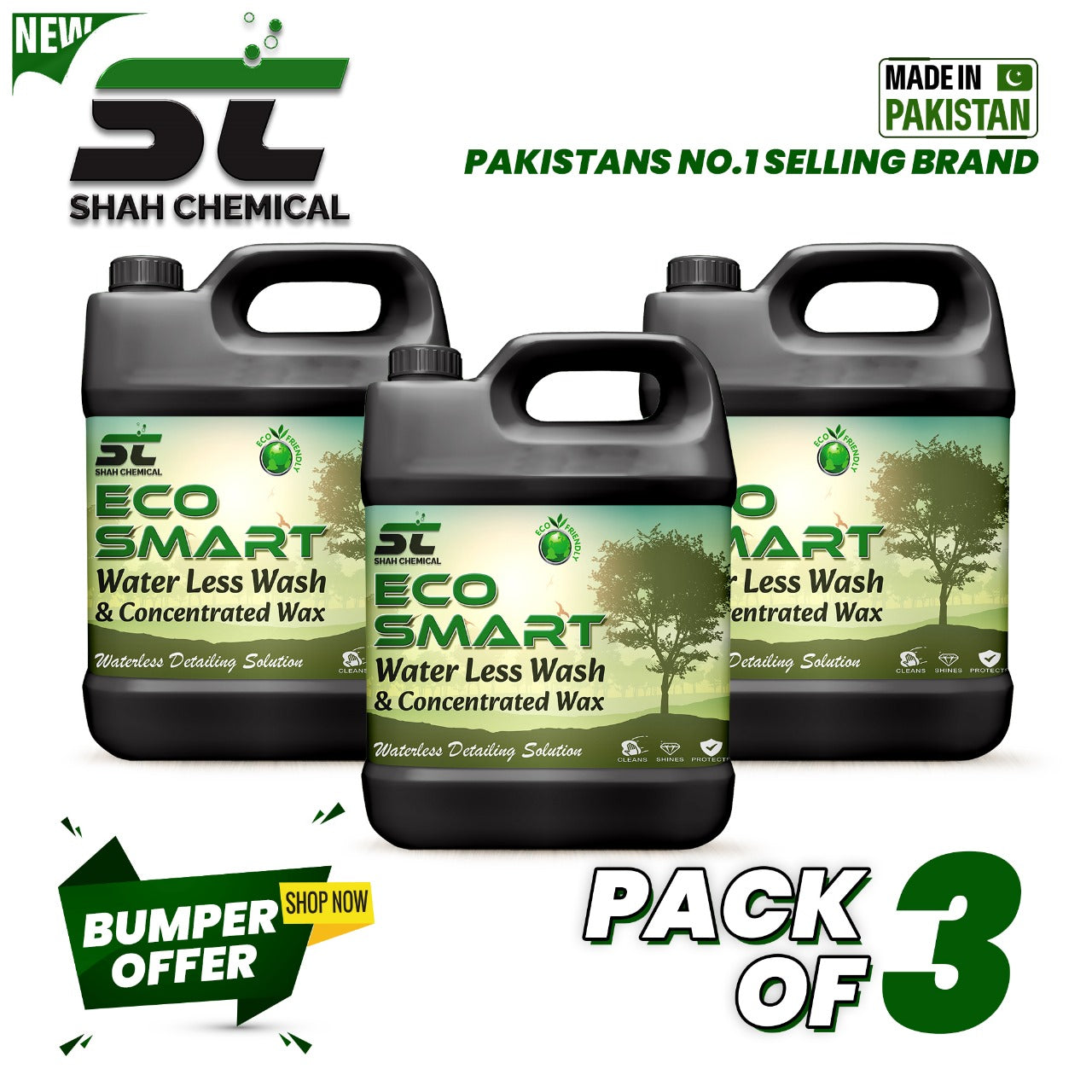 Pack of 3 Eco Smart Water Less wash & wax - 4 litre