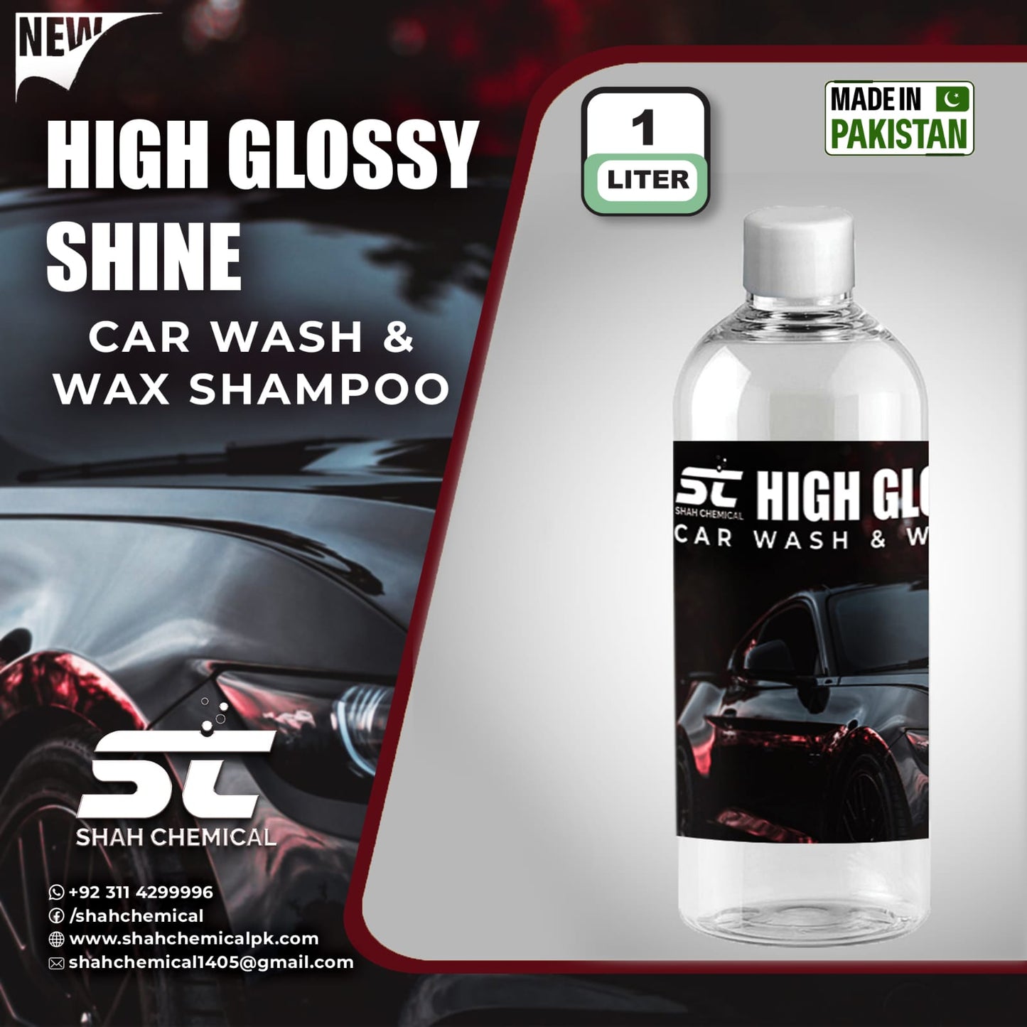 SHAH CHEMICALS High Glossy Shine Car Wash shampoo & Wax Shampoo - 1 Litre SHAH CHEMICALS