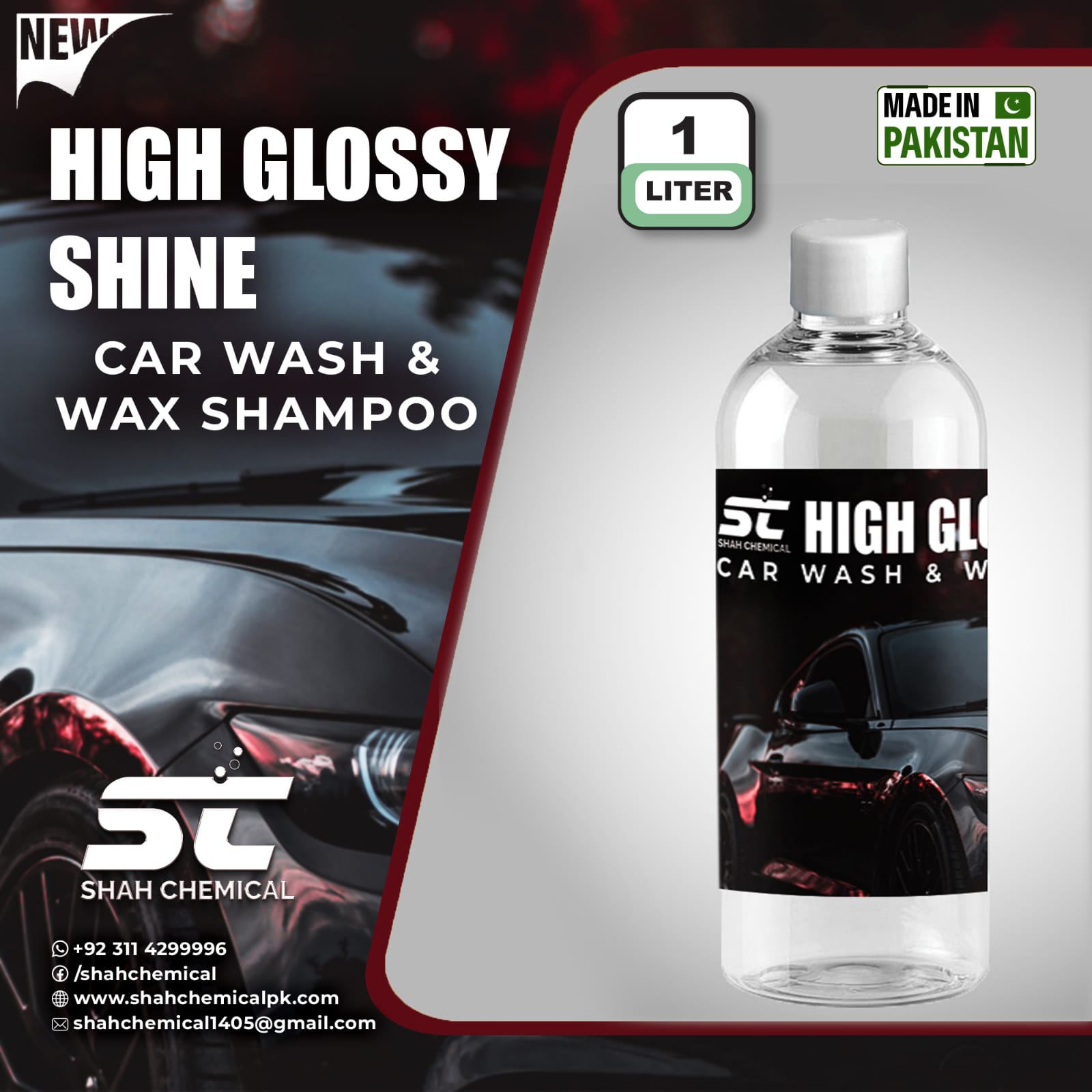 SHAH CHEMICALS High Glossy Shine Car Wash shampoo & Wax Shampoo - 1 Litre SHAH CHEMICALS