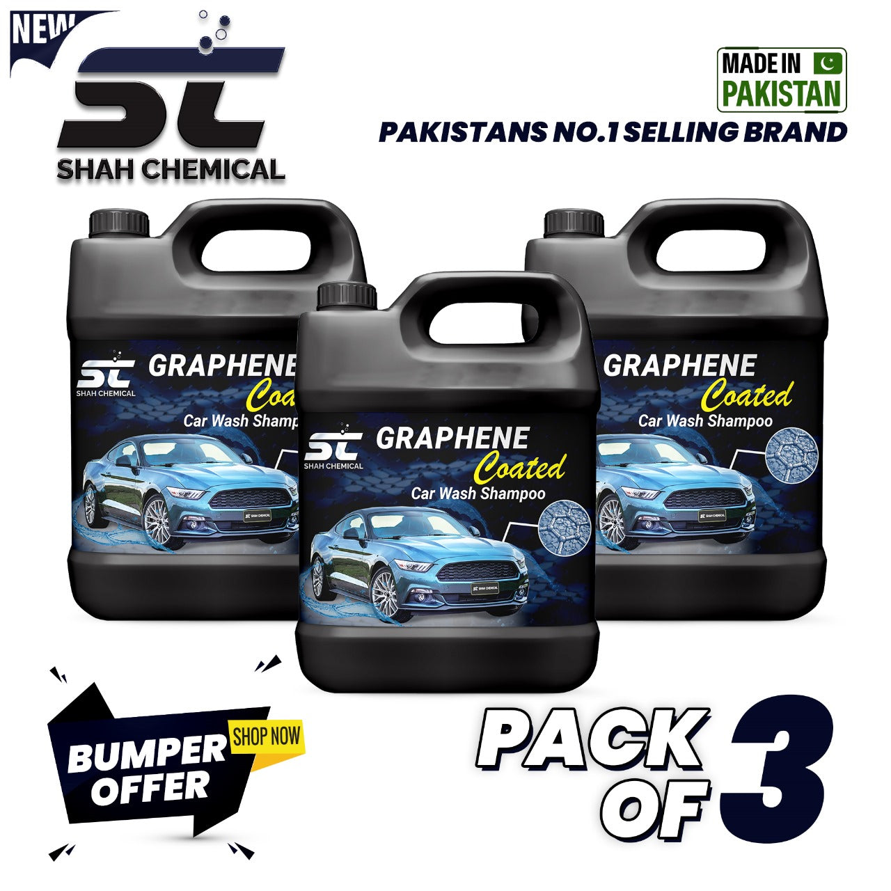 SHAH CHEMICALS Pack of 3 Graphene Coated Car Wash Shampoo - 4 litre SHAH CHEMICALS best car shampoo best car wash shampoo best car wash shampoo for black cars car car shampoo car wash car wash shampoo