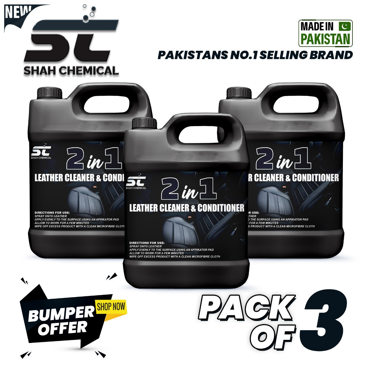 SHAH CHEMICALS Pack of 3 Leather Cleaner and Conditioner 2 in 1 - 4 litre SHAH CHEMICALS