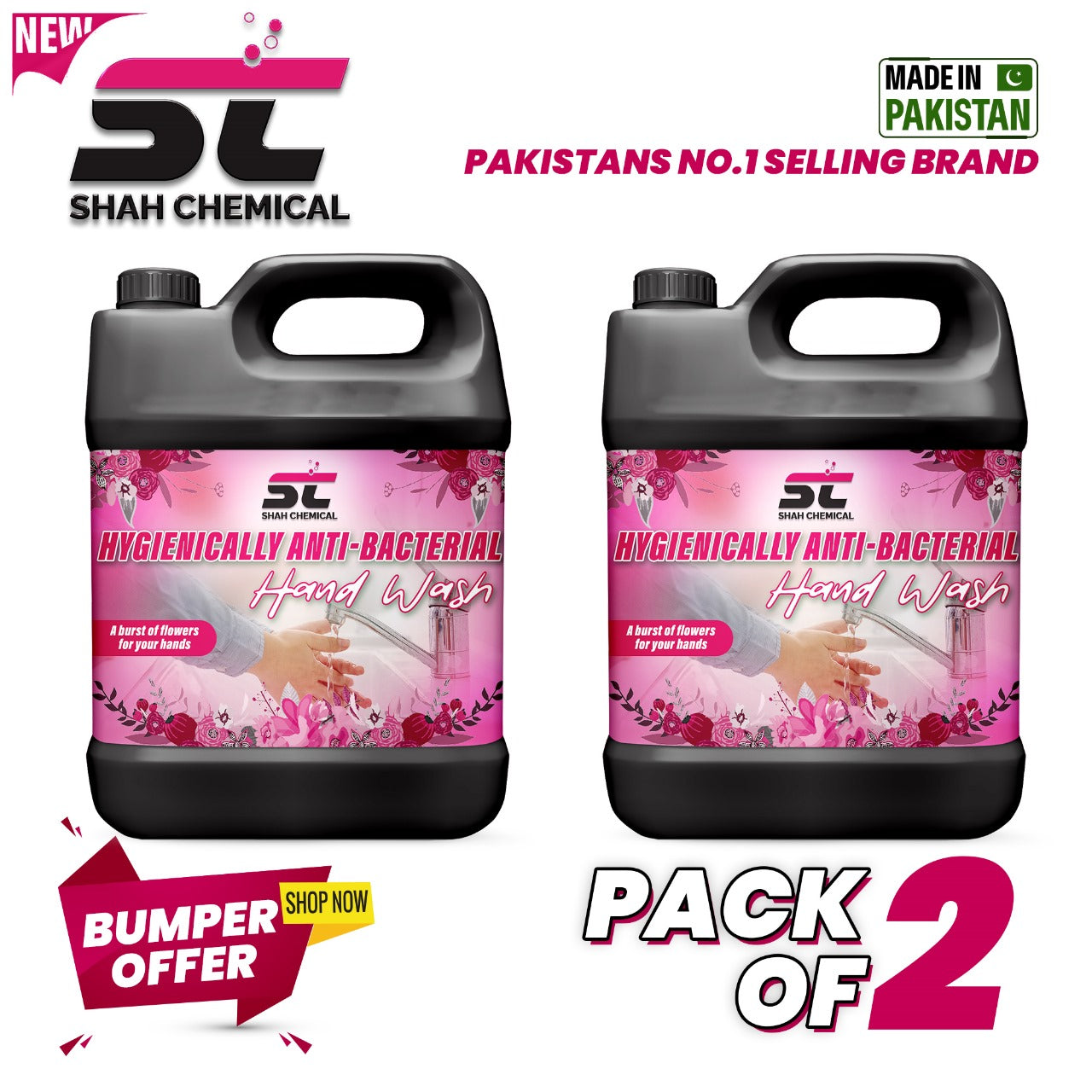 SHAH CHEMICALS Pack of 2 Hygienically  Anti-Bacterial Hand wash liquid Soap - 4 litre SHAH CHEMICALS