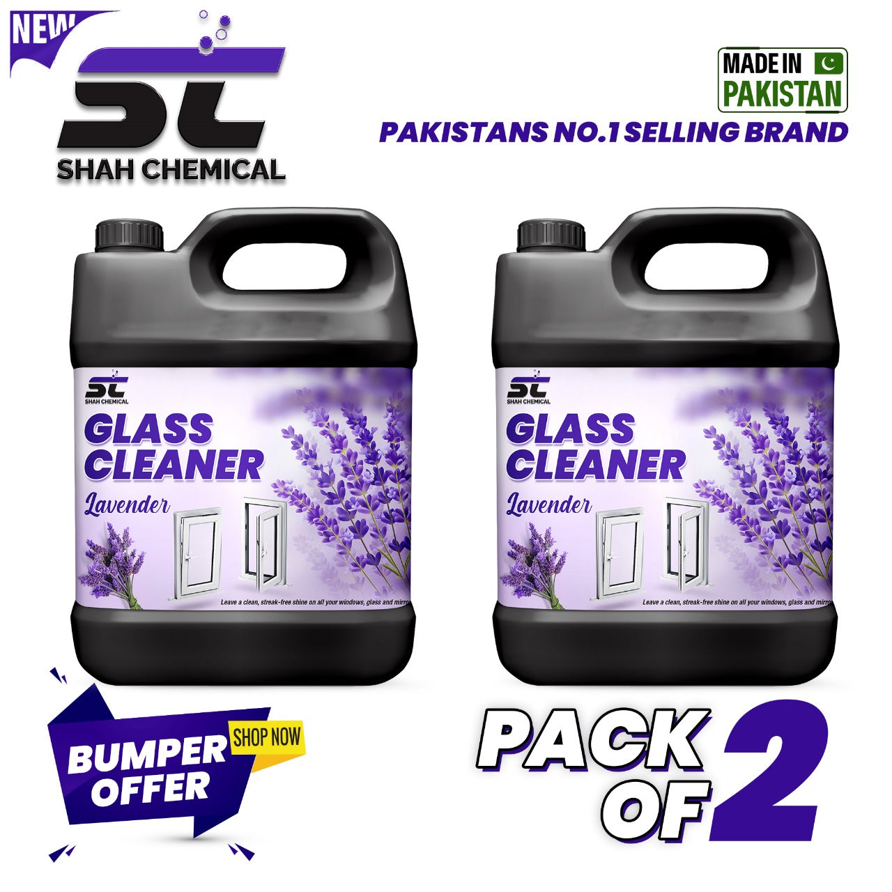 SHAH CHEMICALS Pack of 2 High Glossy Shine Glass Cleaner - 4 litre SHAH CHEMICALS