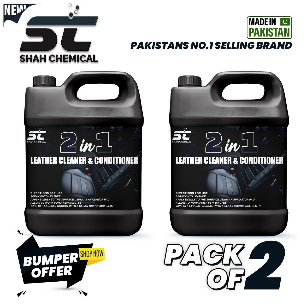 SHAH CHEMICALS Pack of 2 Leather Cleaner and Conditioner 2 in 1 - 4 litre SHAH CHEMICALS