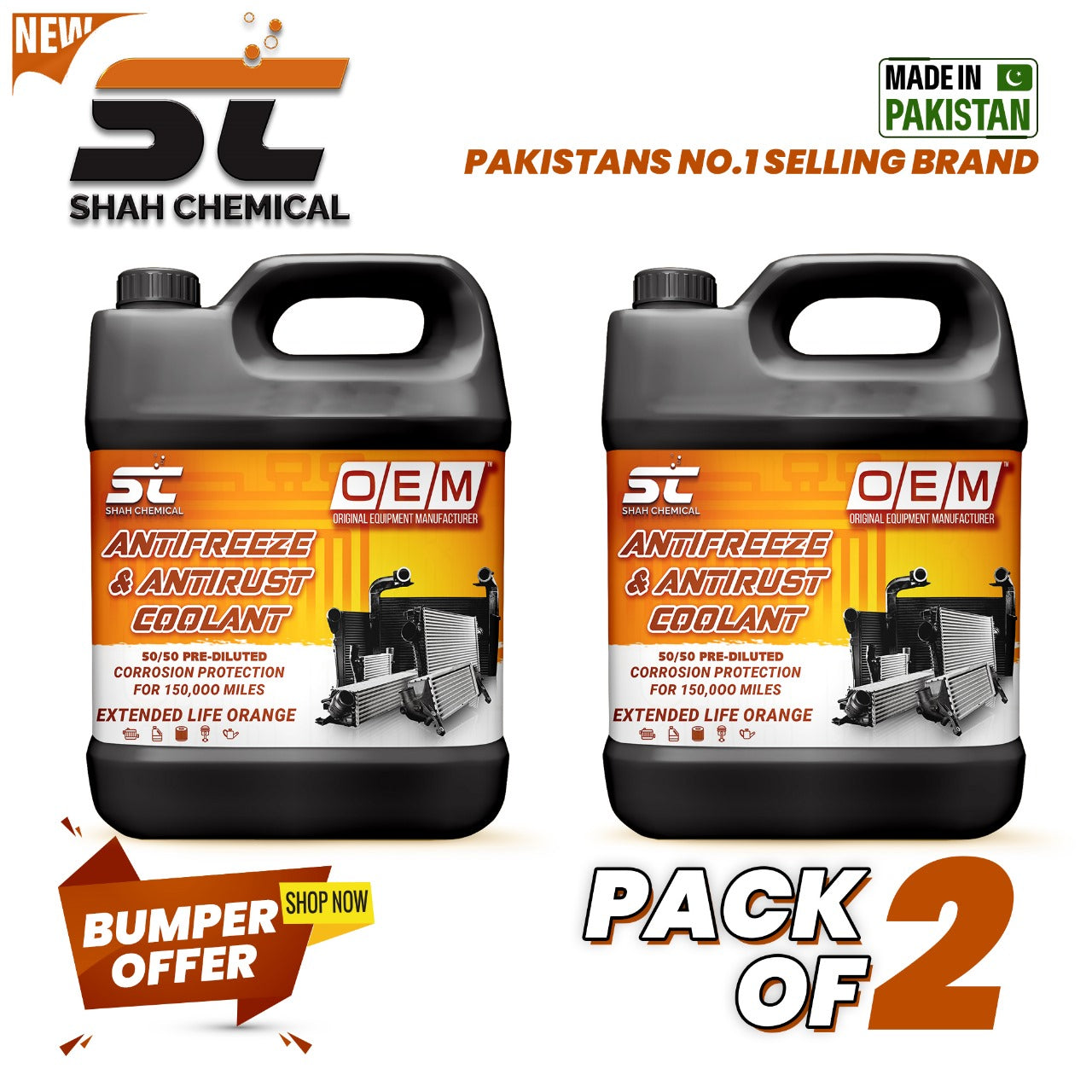 SHAH CHEMICALS Pack of 2 OEM Anti-Rust & Anti-Freez Coolant For All Vehicle - 4 litre SHAH CHEMICALS