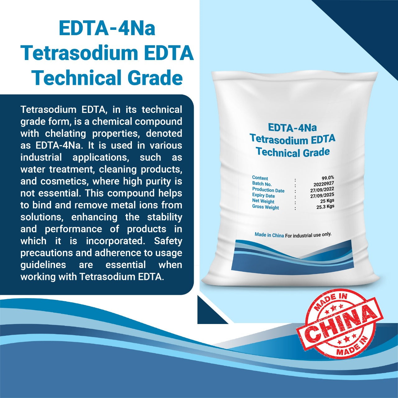 SHAH CHEMICALS EDTA-4Na Tetrasodium EDTA Technical Grade - 25 kg bag SHAH CHEMICALS