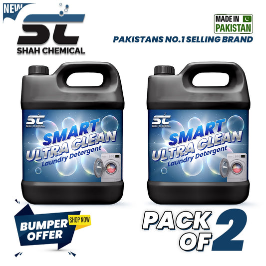 SHAH CHEMICALS Pack of 2 Smart Ultra Clean Laundry Liquid Detergent - 4 litre SHAH CHEMICALS