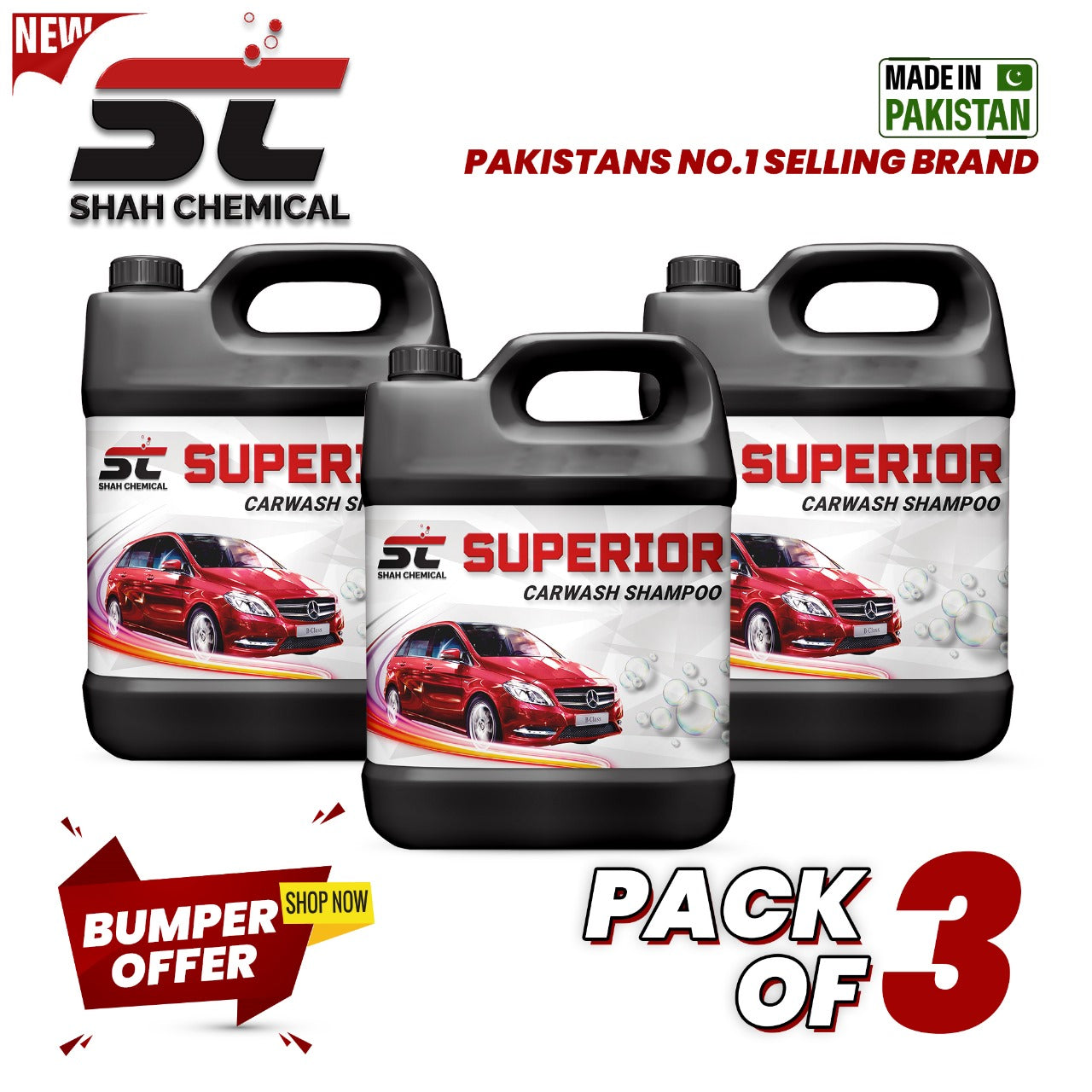 Pack of 3 Superior Car Wash & wax Shampoo - 4 litre