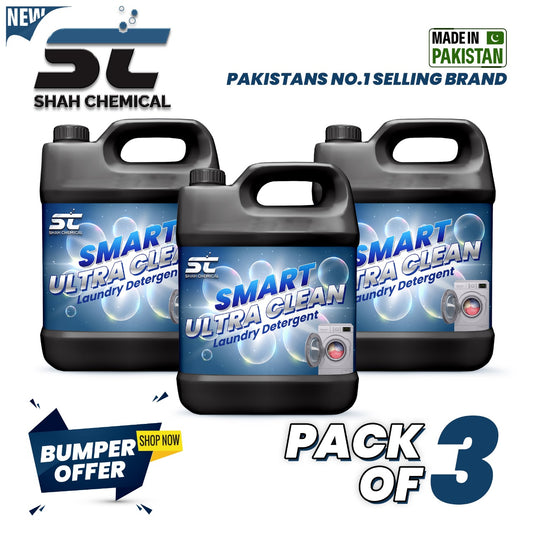 SHAH CHEMICALS Pack of 3 Smart Ultra Clean Laundry Liquid Detergent - 4 litre SHAH CHEMICALS