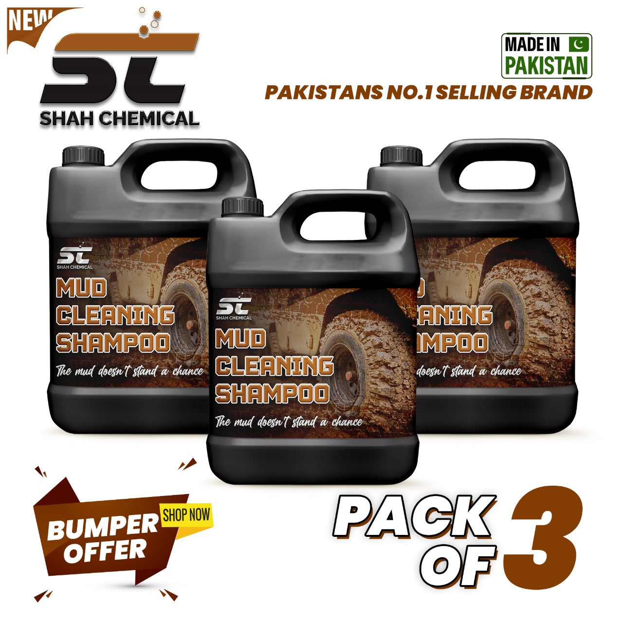 SHAH CHEMICALS Pack of 3 Mud , Dirt Heavy Duty Car wash & wax shampoo - 4 litre SHAH CHEMICALS best car shampoo car car shampoo car wash car wash shampoo