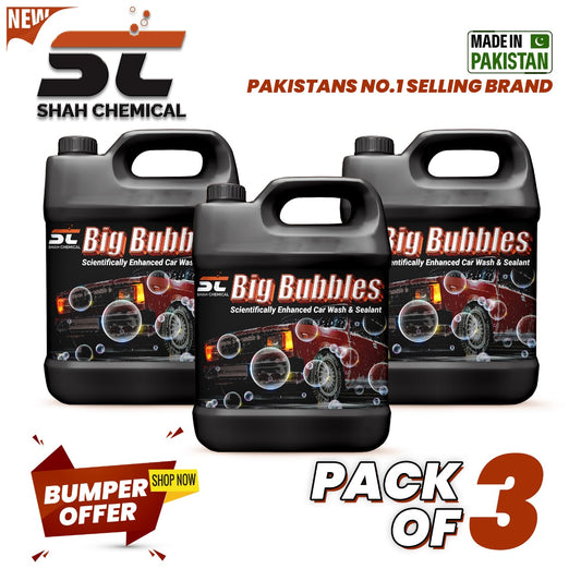 Pack of 3 Big Bubble car wash & wax shampoo - 4 litre