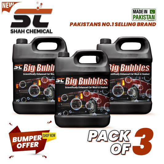 SHAH CHEMICALS Pack of 3 Big Bubble car wash & wax shampoo - 4 litre SHAH CHEMICALS