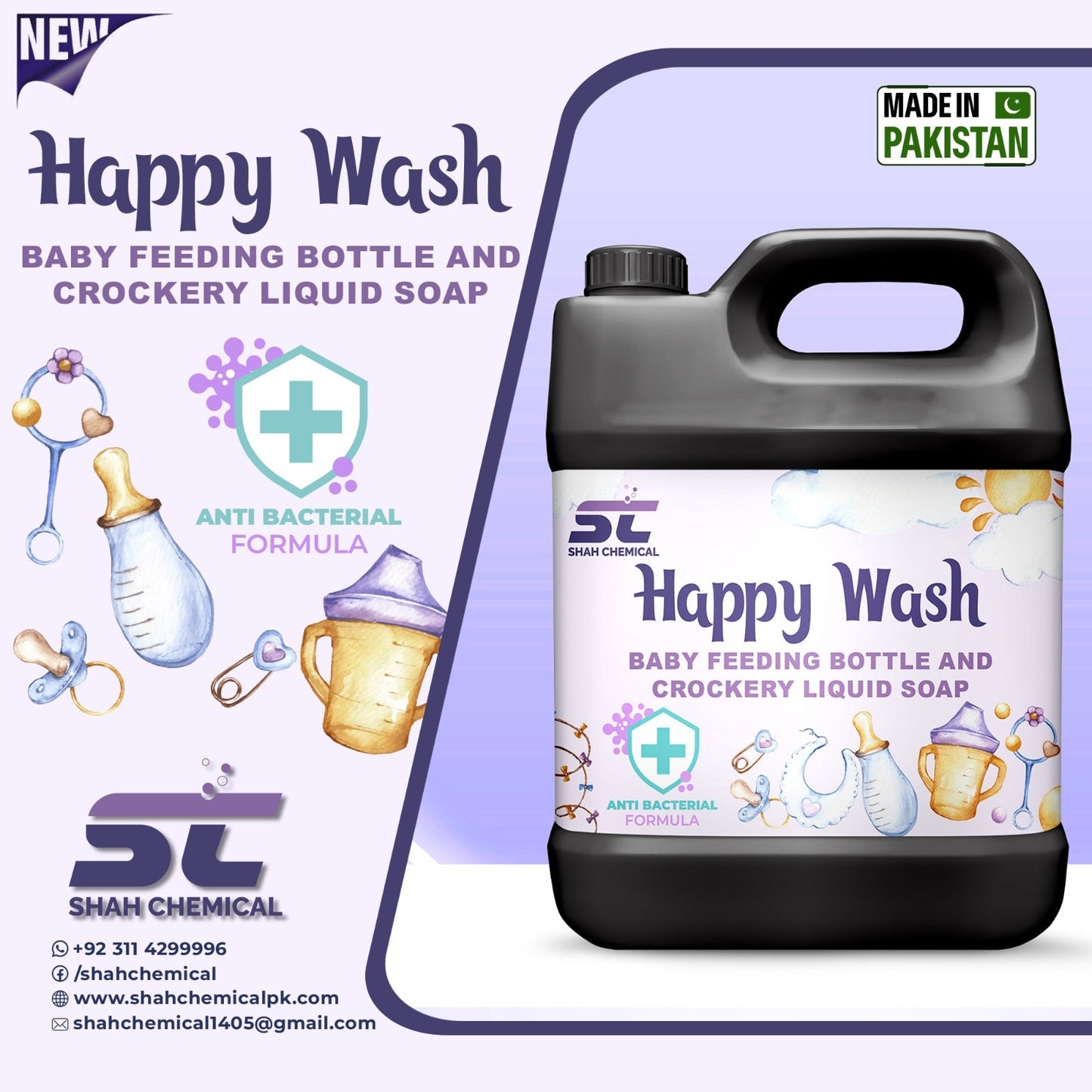 Happy Wash (baby feeding bottle and crockery liquid soap) - 4 litre