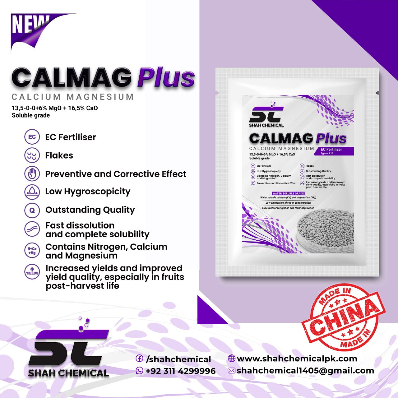 SHAH CHEMICALS CALMAG PLUS Calcium Magnesium - 1 Kg Pack SHAH CHEMICALS