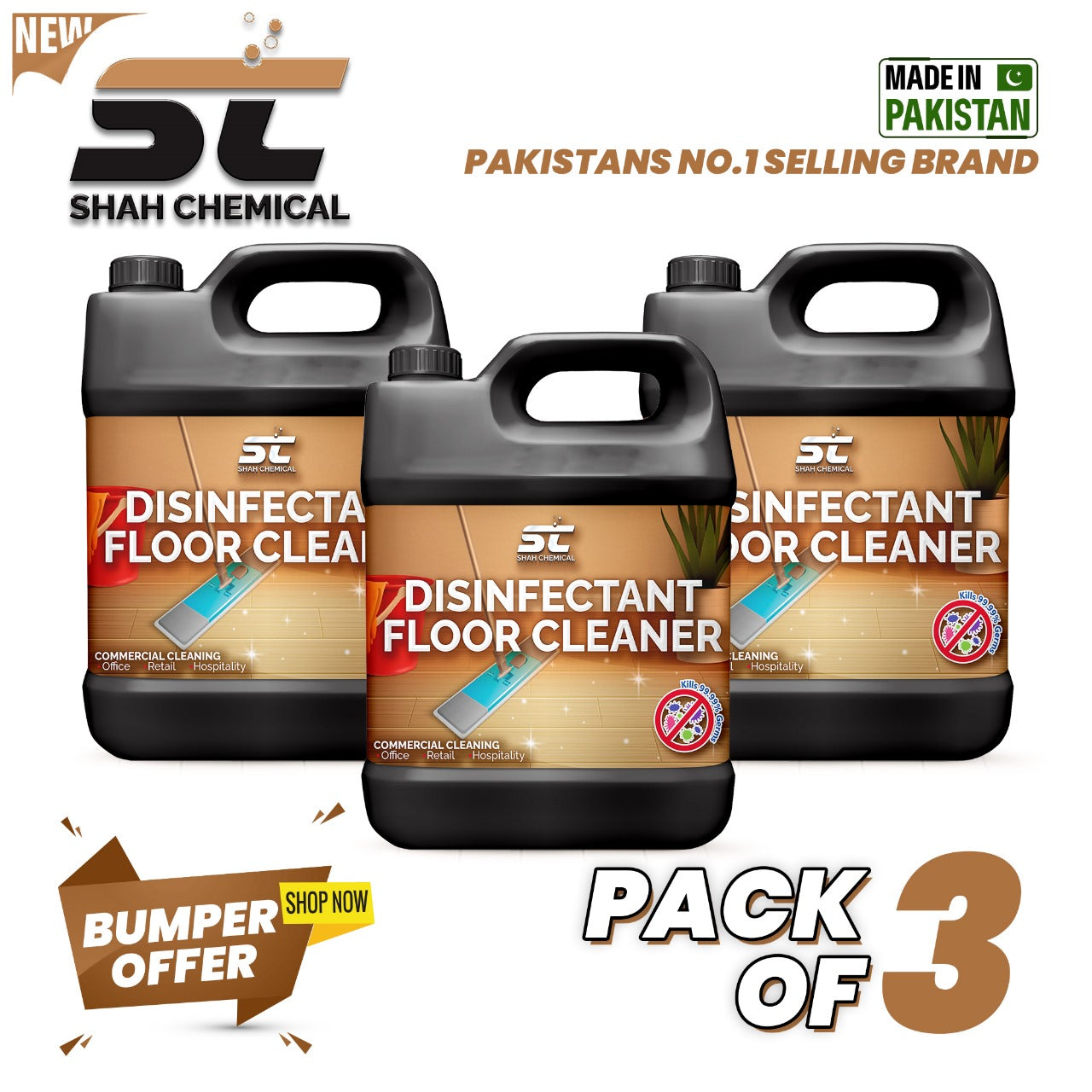 SHAH CHEMICALS Pack of 3 Disinfectant Floor & Multi-Purpose Cleaner - 4 litre SHAH CHEMICALS