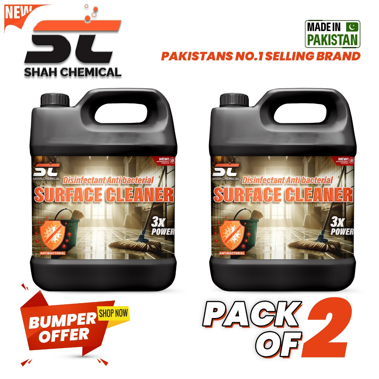 pack of 2 Disinfectant anti bacterial surface cleaner - 4 litre