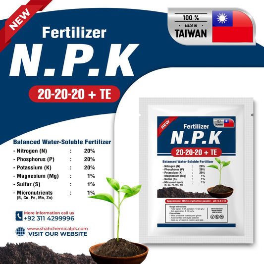 N.P.K 20-20-20+TE  Fertilizer Made In Taiwan (Powder Form) - 1 kg Pack