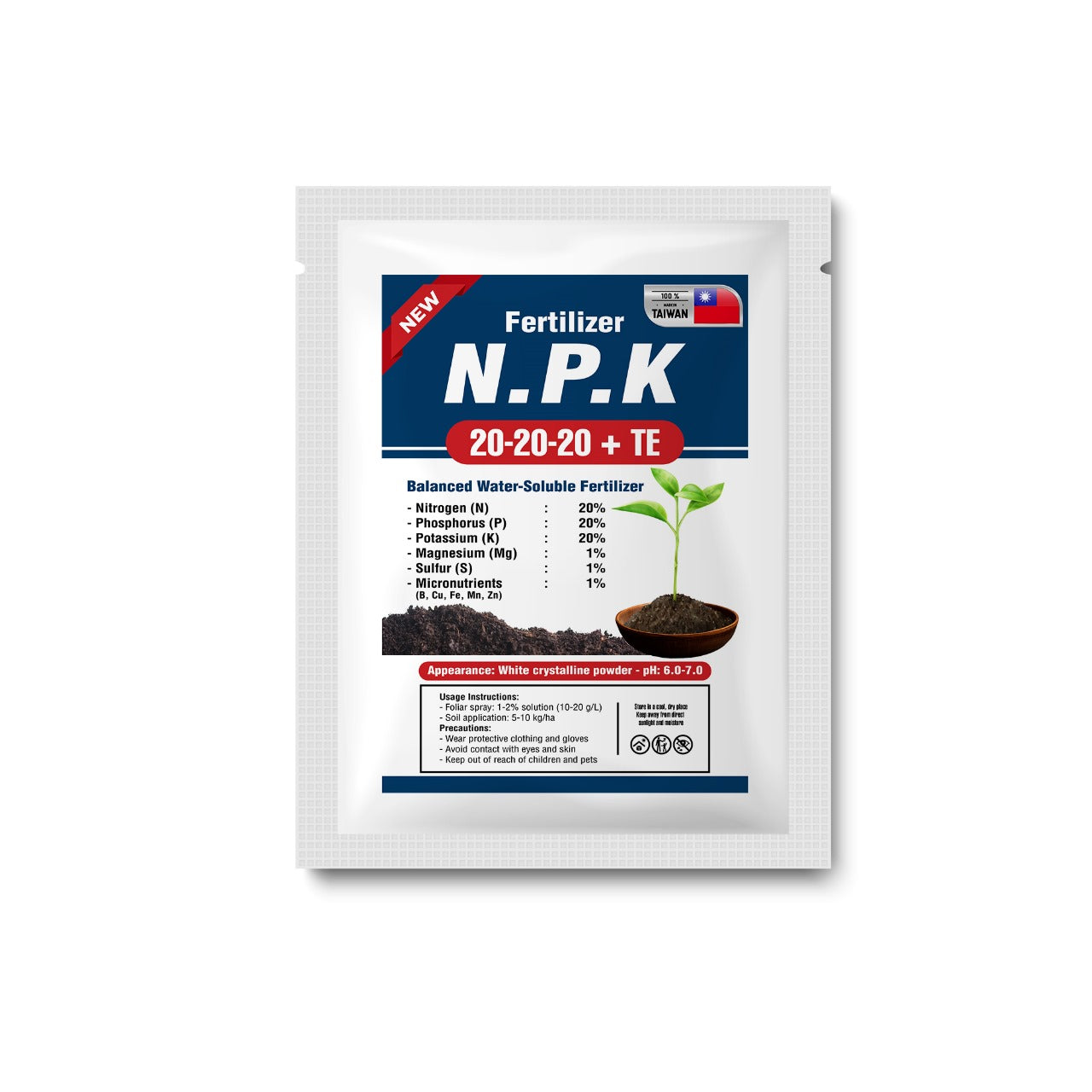 N.P.K 20-20-20+TE  Fertilizer Made In Taiwan (Powder Form) - 1 kg Pack