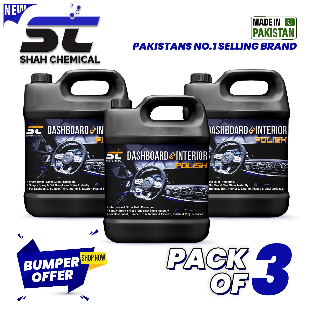 SHAH CHEMICALS Pack of 3 Profesional Dashboard Mat Interior Polish - 4 litre SHAH CHEMICALS 