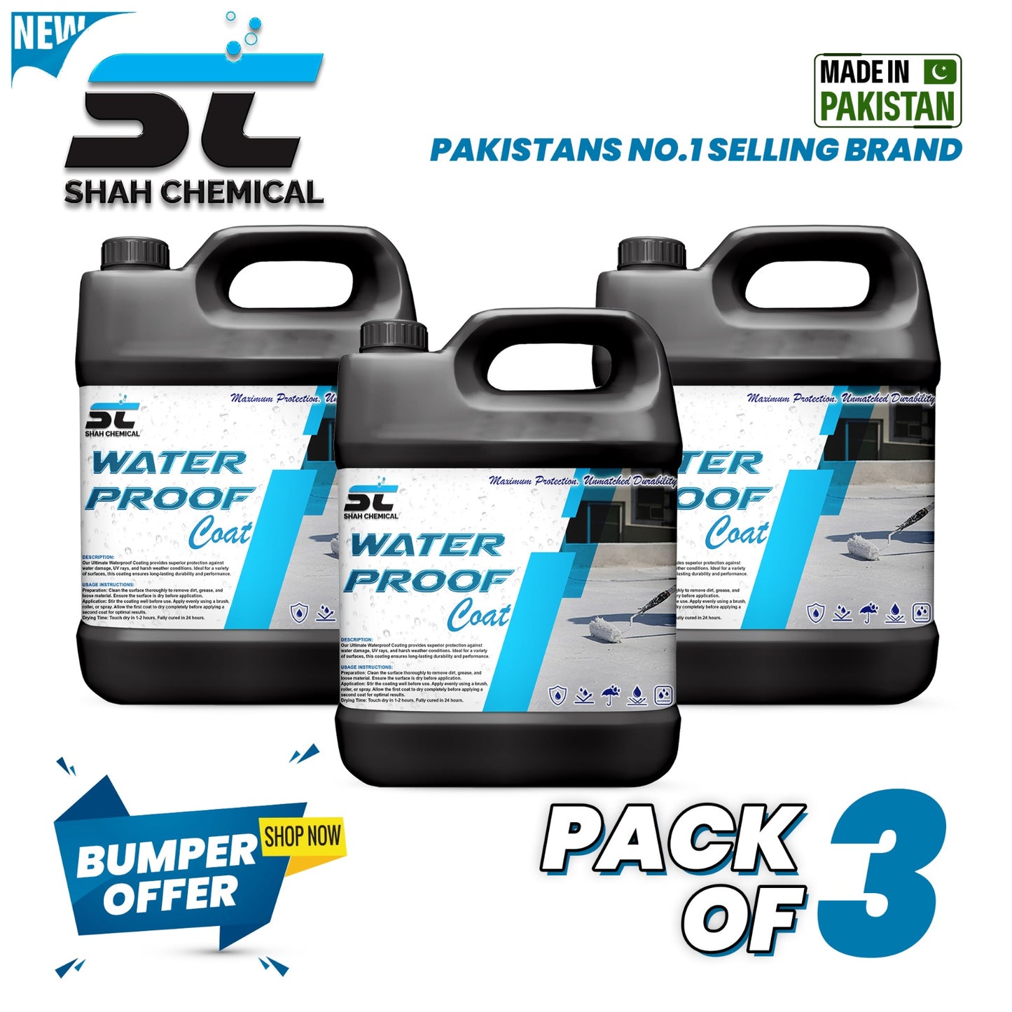 Pack Of 3 Water Proof Coat - 4 litre