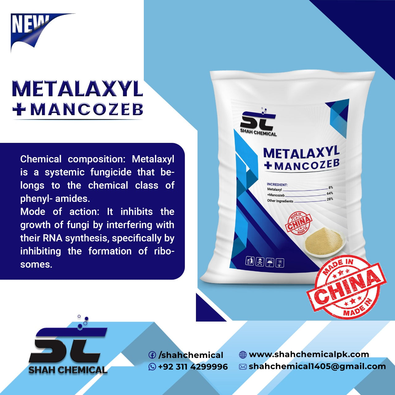 SHAH CHEMICALS Metalaxyl Plus Mancozeb 72% wp 25 Kg Bag SHAH CHEMICALS 