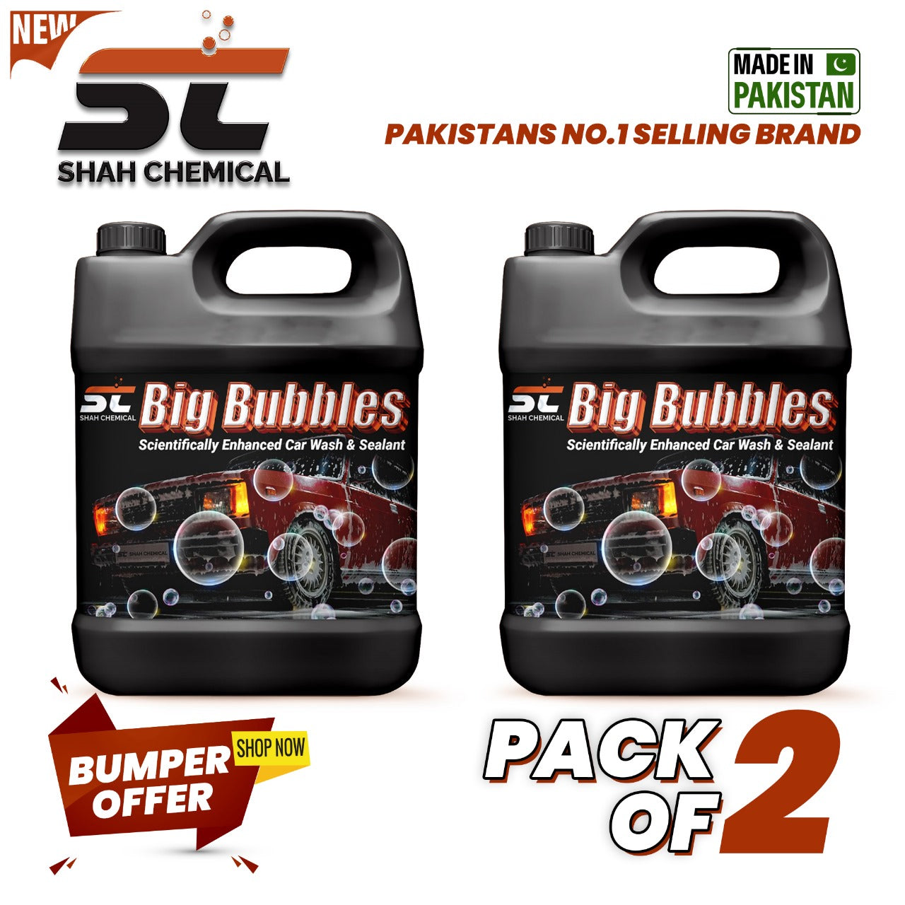 SHAH CHEMICALS Pack of 2 Big Bubble car wash & wax shampoo - 4 litre SHAH CHEMICALS 