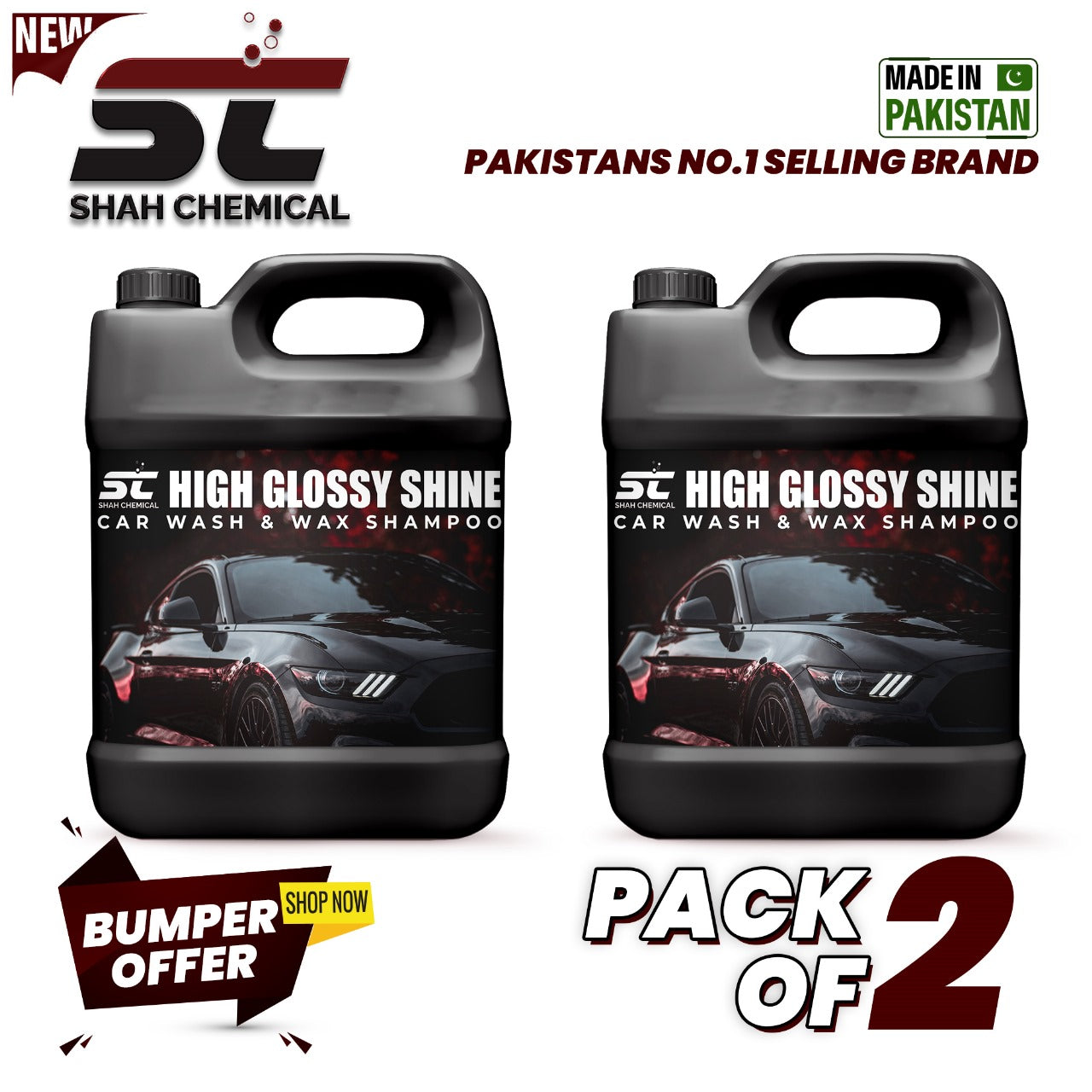 SHAH CHEMICALS Pack of 2 High Glossy Shine Car Wash shampoo & Wax Shampoo - 4 Litre SHAH CHEMICALS 