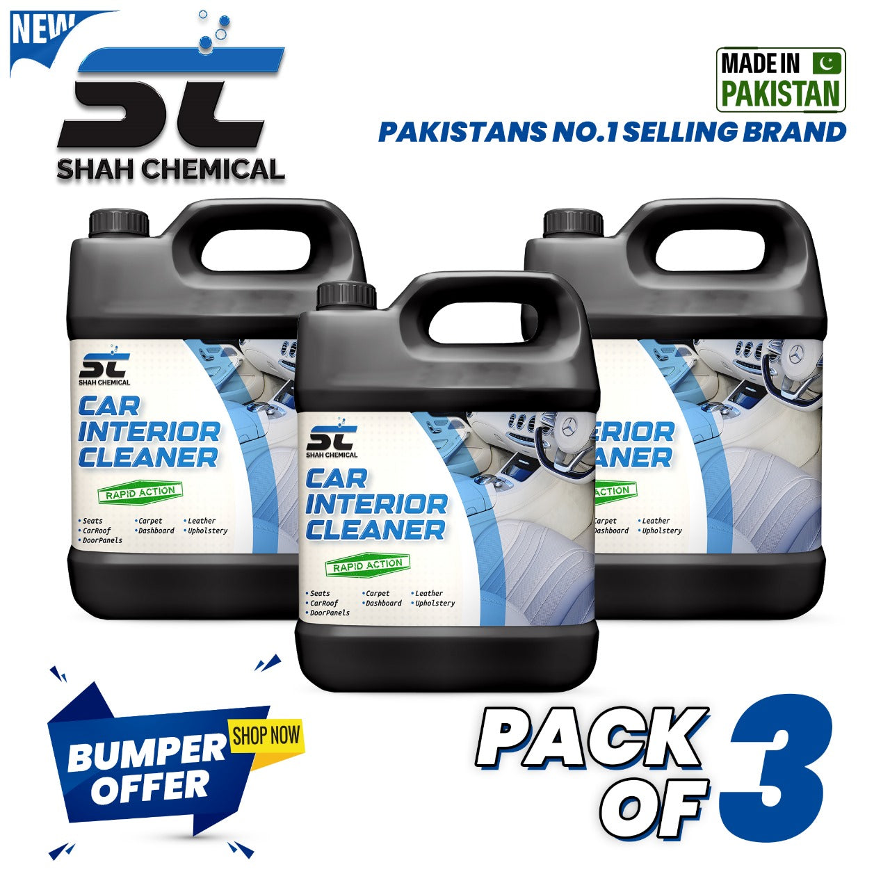 SHAH CHEMICALS Pack of 3 Car Interior Cleaning and Disinfectant - 4 litre SHAH CHEMICALS 