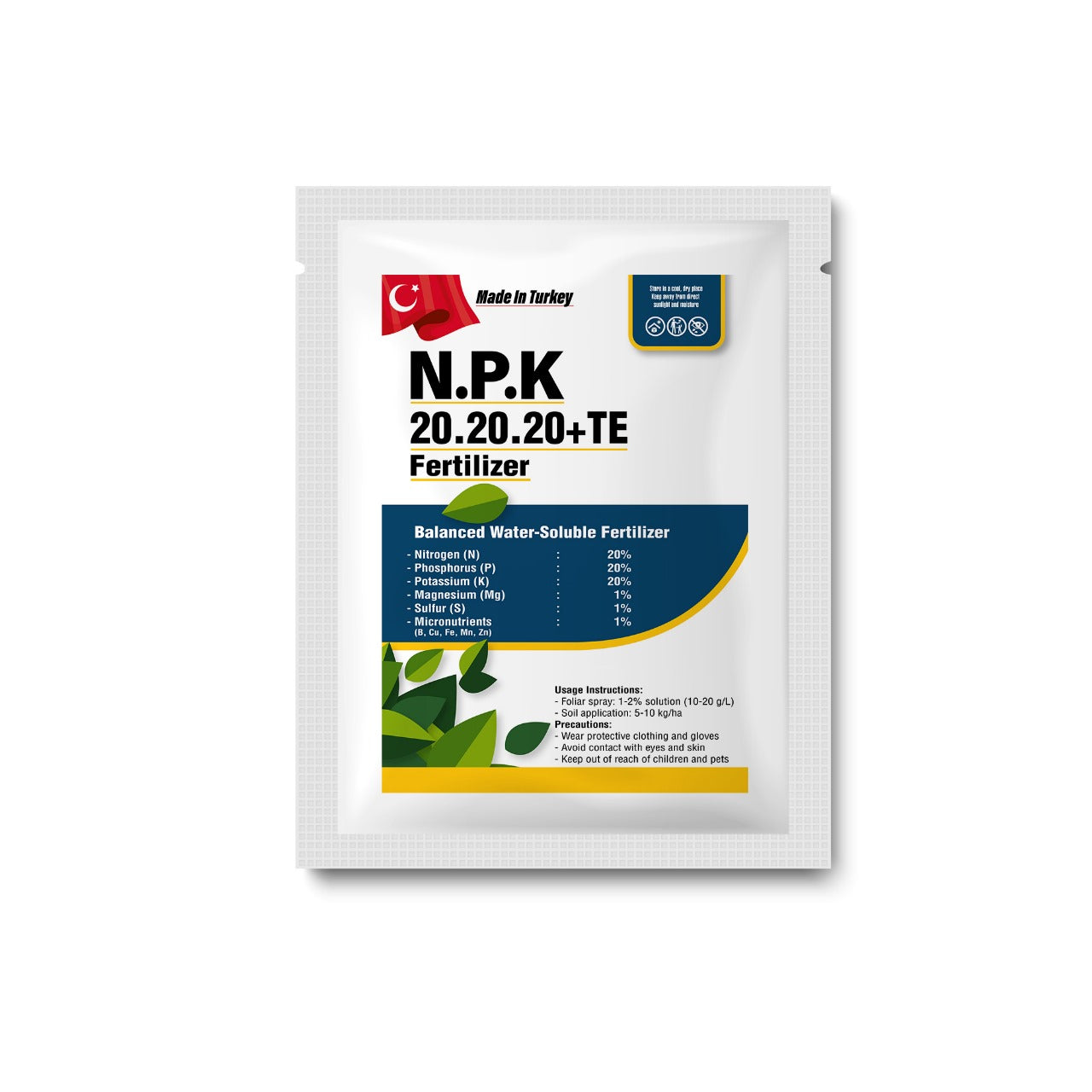 N.P.K 20-20-20+TE  Fertilizer Made In Turkey (Powder Form) - 1 kg Pack