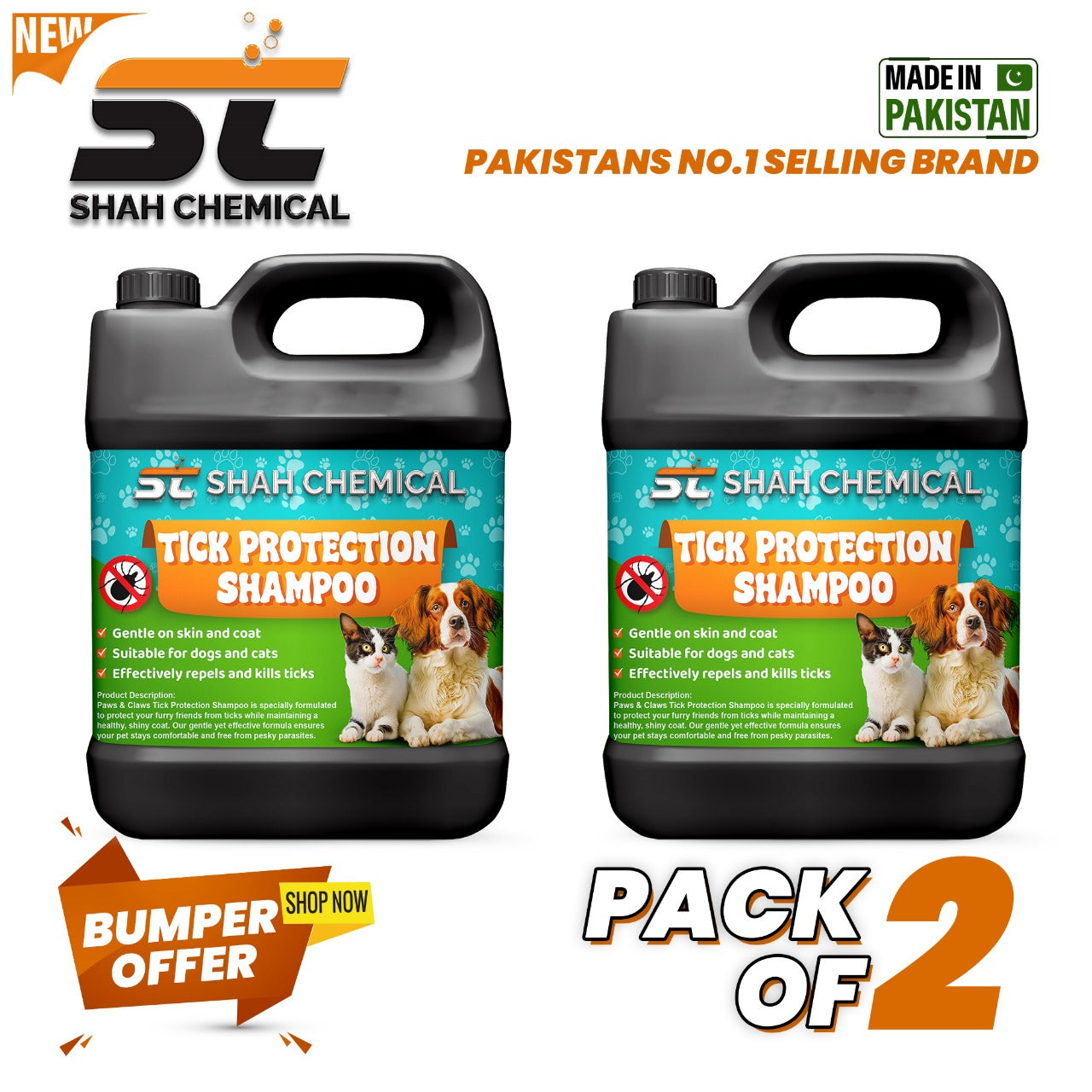 Pack Of 2 Tick Protection Shampoo (Dogs And Cats) - 4 Litre