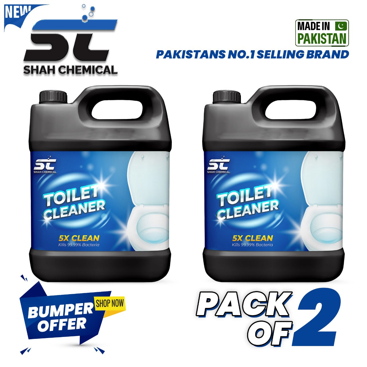 SHAH CHEMICALS Pack of 2 Anti-Bacterial Toilet Cleaner Cool Mint Fragrance - 4 litre SHAH CHEMICALS 