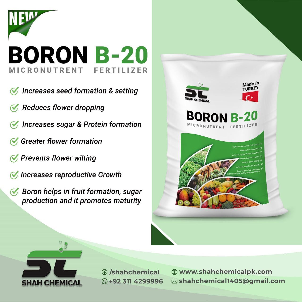 BORON B-20 Micronutrent Fertilizer - 25 kg bag MADE IN TURKEY