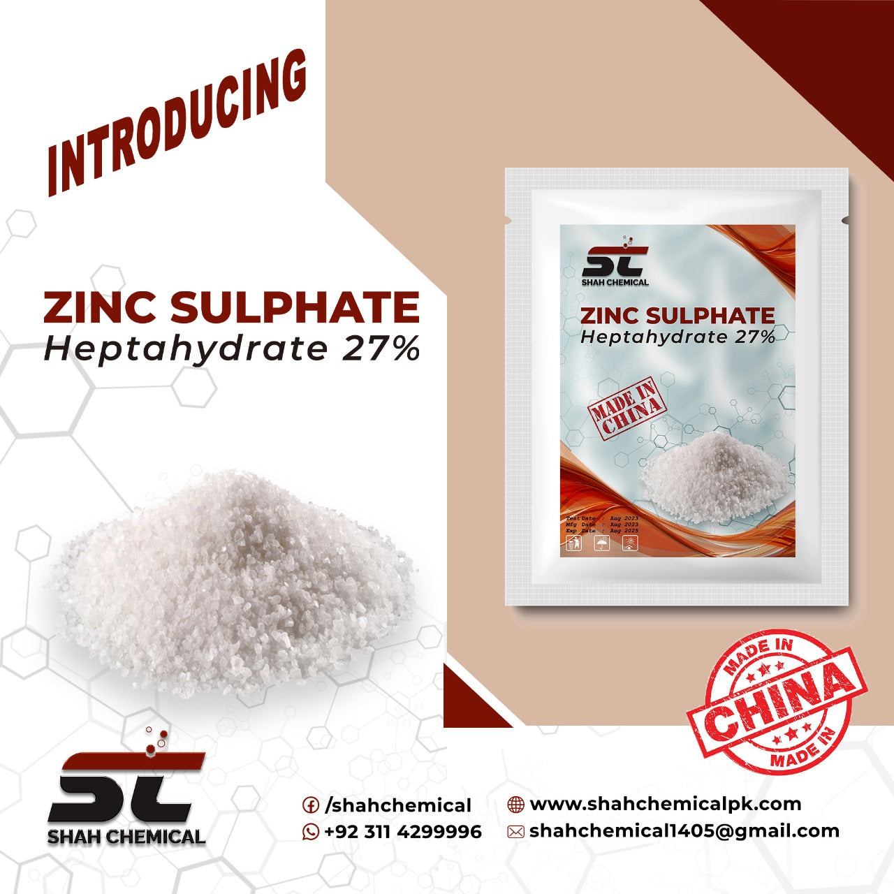 SHAH CHEMICALS Zinc Sulphate Heptahydrate 27% - 1 kg pack SHAH CHEMICALS 