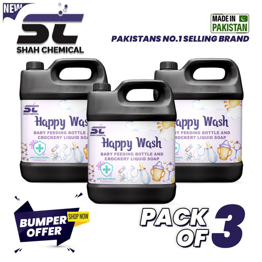 Pack Of 3 Happy Wash (baby feeding bottle and crockery liquid soap) - 4 litre