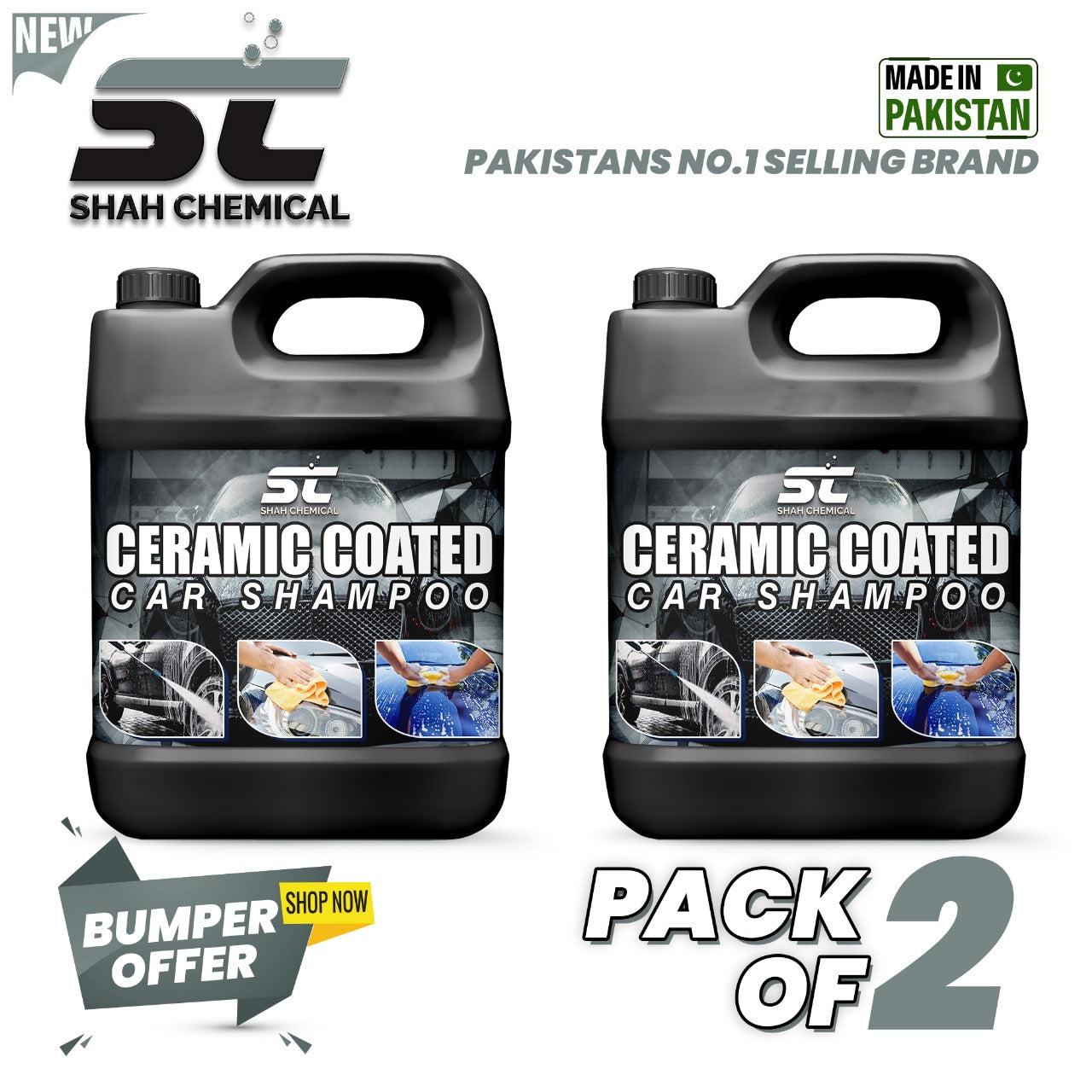 SHAH CHEMICALS Pack of 2 Ceramic coated car wash and wax shampoo - 4 litre SHAH CHEMICALS 