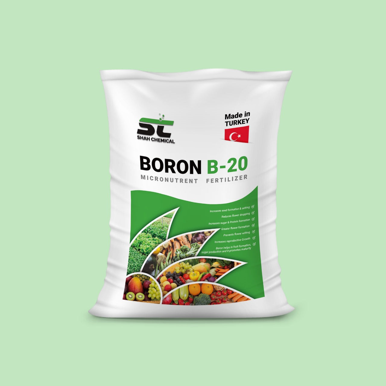 SHAH CHEMICALS BORON B-20 Micronutrent Fertilizer - 25 kg bag MADE IN TURKEY SHAH CHEMICALS 