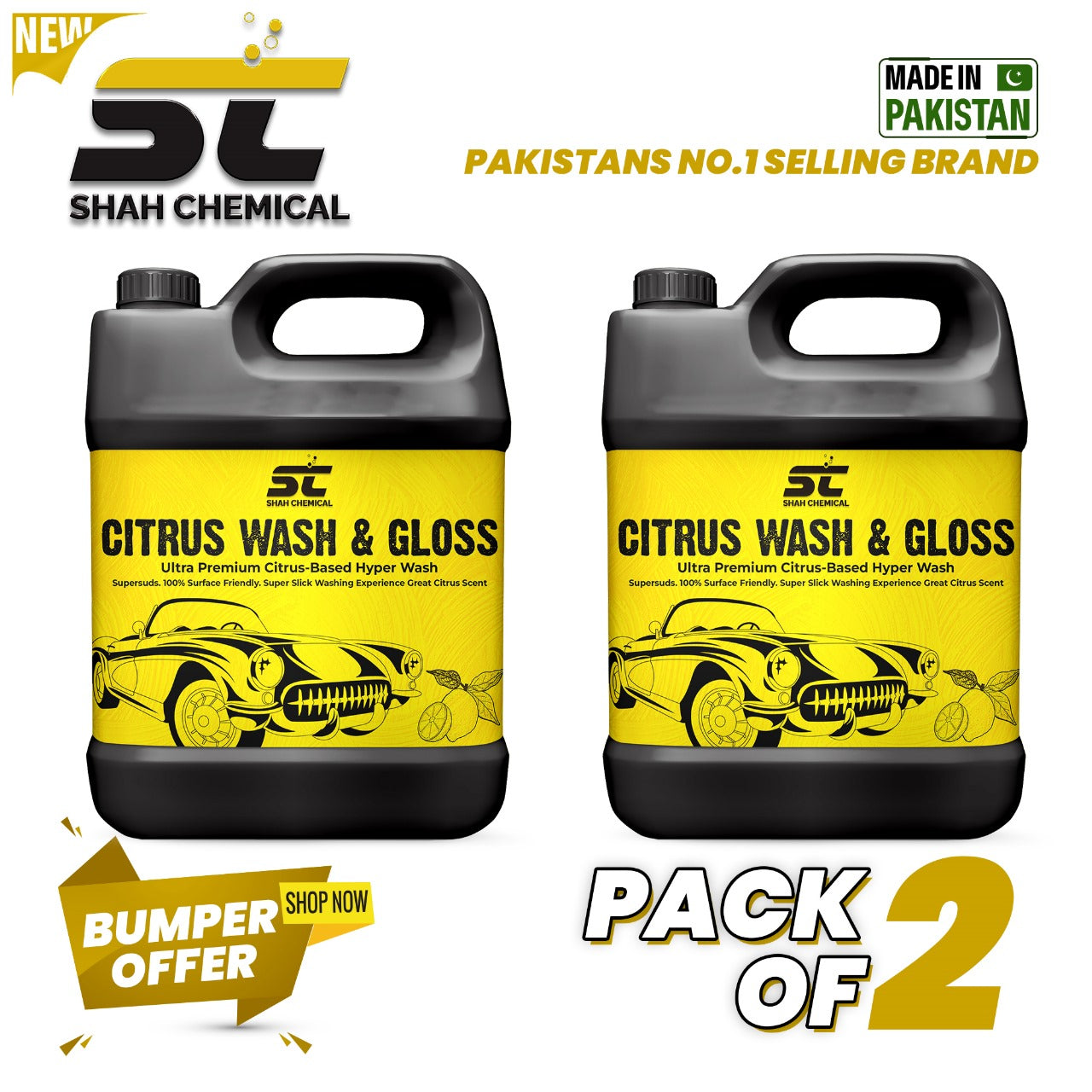 SHAH CHEMICALS Pack of 2 Citrus car wash & wax shampoo - 4 litre SHAH CHEMICALS 