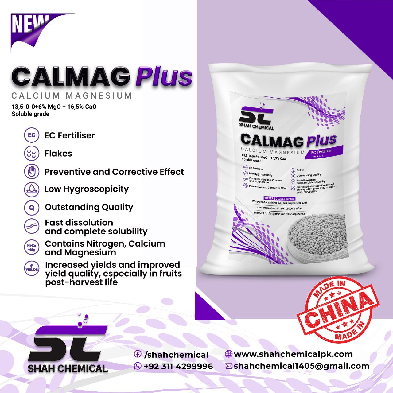 SHAH CHEMICALS CALMAG PLUS Calcium Magnesium - 25 kg bag SHAH CHEMICALS 