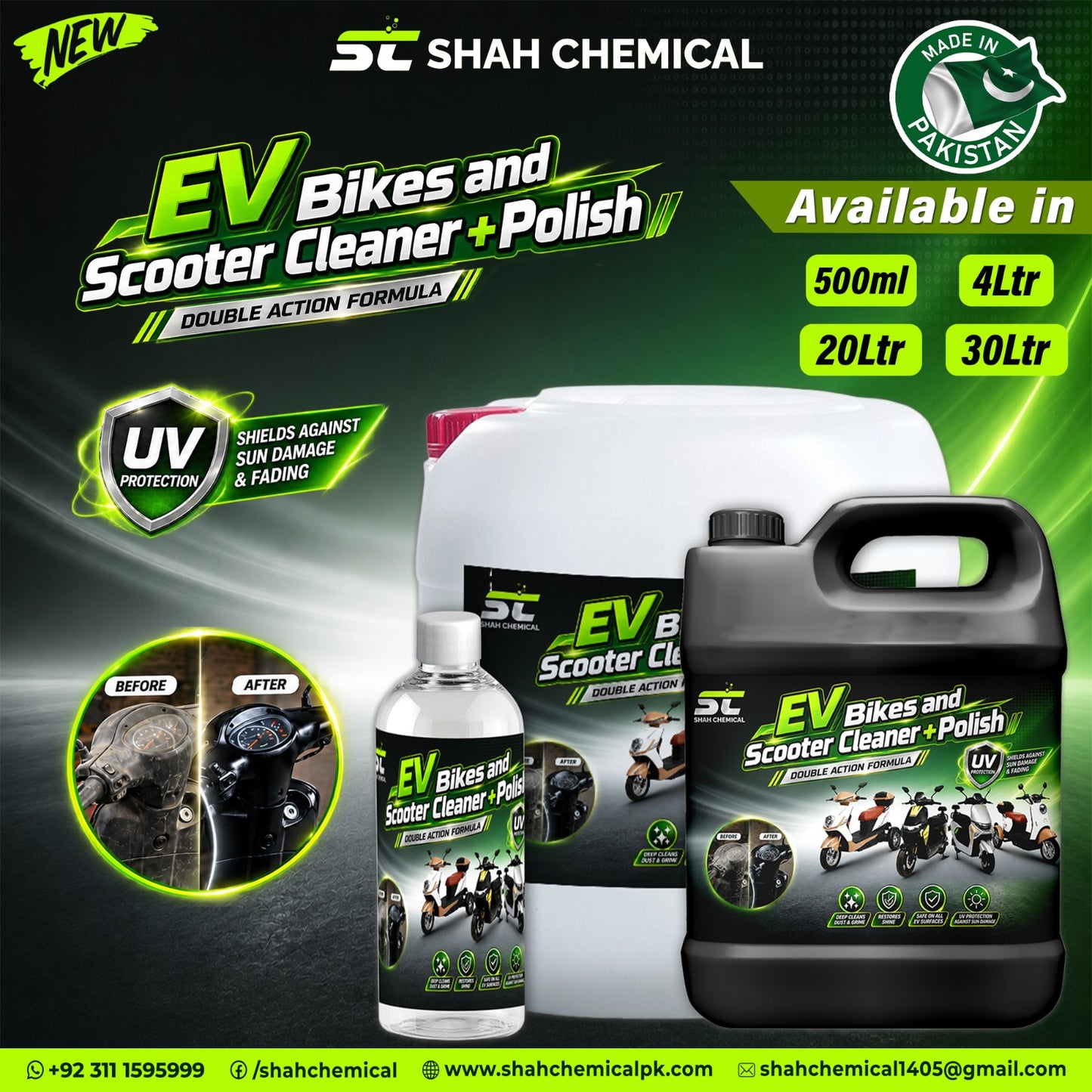 EV Bikes & Scooter Cleaner + Polish (Double Action Formula)